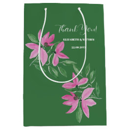 Romantic Pink And Green Wildflowers Watercolor Art Mittlere Geschenktüte