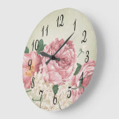 Romantic Pink and White Roses Große Wanduhr (Winkel)