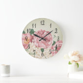 Romantic Pink and White Roses Große Wanduhr (Zuhause)