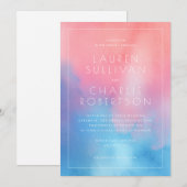 Romantic Pink Blue Watercolor Einladung (Vorne/Hinten)