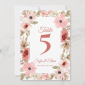 Romantic Pink Blush Floral Wedding Table Number Dankeskarte (Vorderseite)
