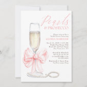 Romantic Pink Bow Pearls & Prosecco Bridal Shower Einladung (Vorderseite)