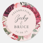 Romantic Pink Bridal Bouquet Bride & Groom Runder Aufkleber (Vorderseite)