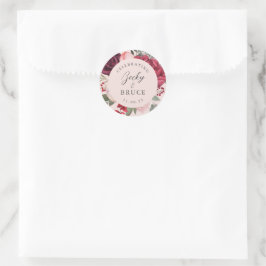 Romantic Pink Bridal Bouquet Bride & Groom Runder Aufkleber