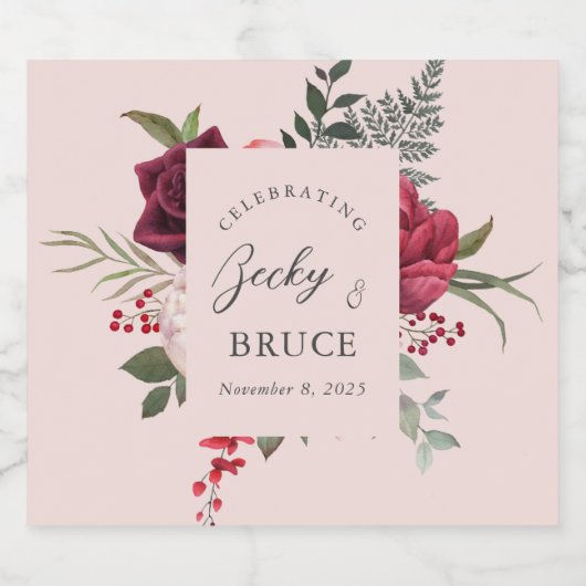 Romantic Pink Bridal Bouquet Customized Schaumweinetikett (Einzelnes Label)