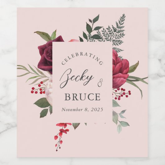 Romantic Pink Bridal Bouquet Customized Weinetikett (Einzelnes Label)