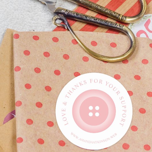 Romantic Pink Button Love & Thanks Quote Runder Aufkleber