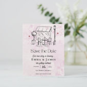 Romantic Pink Café Courtyard Wedding Save the Date (Stehend Vorderseite)