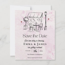 Romantic Pink Café Courtyard Wedding Save the Date