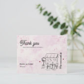 Romantic Pink Café Illustration Wedding Thank You Postkarte (Stehend Vorderseite)