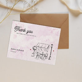 Romantic Pink Café Illustration Wedding Thank You Postkarte