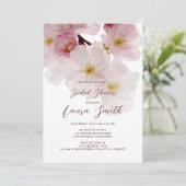 Romantic Pink Cherry Blossoms Bridal Shower Einladung (Stehend Vorderseite)