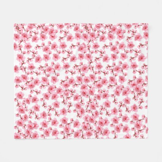 Romantic pink Cherry blosson Fleecedecke (Vorderseite (Horizontal))