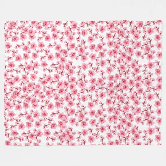 Romantic pink Cherry blosson Fleecedecke (Vorderseite (Horizontal))