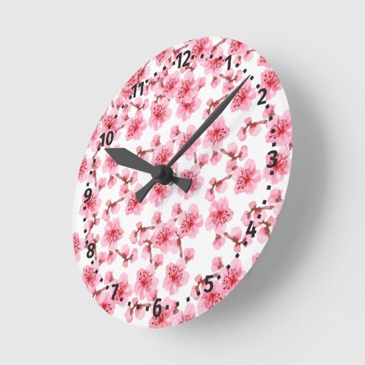 Romantic pink Cherry blosson Runde Wanduhr (Winkel)