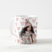 Romantic Pink Christmas Hearts Black Girl Kaffeetasse (Vorderseite Links)
