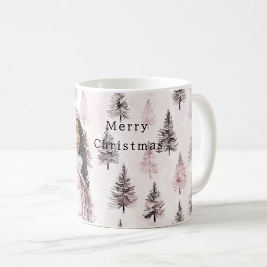 Romantic Pink Christmas Trees Black Girl Kaffeetasse (VorderseiteRechts)