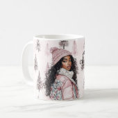 Romantic Pink Christmas Trees Black Girl Kaffeetasse (Vorderseite Links)
