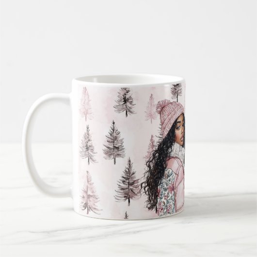 Romantic Pink Christmas Trees Black Girl Kaffeetasse (Links)