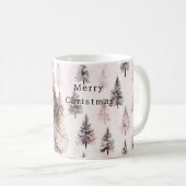 Romantic Pink Christmas Trees Girl Kaffeetasse (VorderseiteRechts)