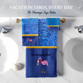 Romantic Pink Flamingos with gold stripes blue Badhandtuch Set