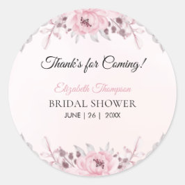 Romantic Pink Floral Bridal Shower Runder Aufkleber