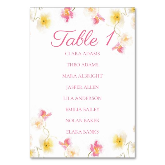 Romantic Pink Floral Elegant Numeric Table Number Tischnummer (Vorderseite)