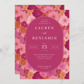 Romantic Pink Floral Eleganza Einladung (Vorne/Hinten)