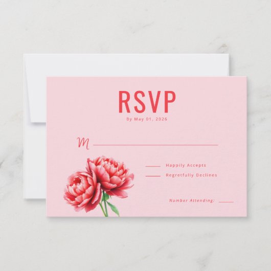 Romantic Pink Floral RSVP Karte (Vorderseite)