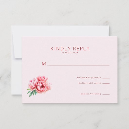 Romantic Pink Floral RSVP Karte (Vorderseite)