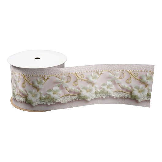 Romantic Pink Floral Satinband (Spule)