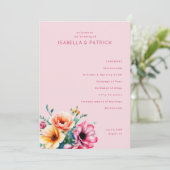 Romantic Pink Floral Wedding Ceremony Programm (Stehend Vorderseite)