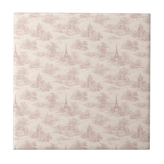 Romantic Pink French Toile Countryside Pattern (1) Fliese (Vorderseite)
