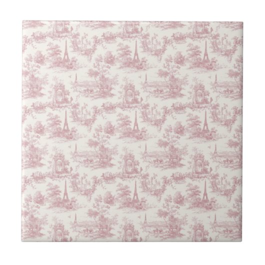 Romantic Pink French Toile Countryside Pattern (3) Fliese (Vorderseite)