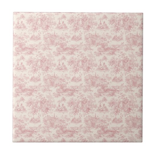 Romantic Pink French Toile Countryside Pattern (4) Fliese (Vorderseite)