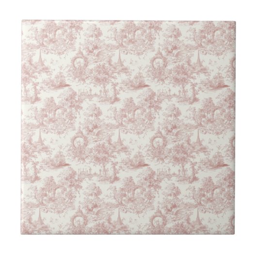 Romantic Pink French Toile Countryside Pattern (5) Fliese (Vorderseite)