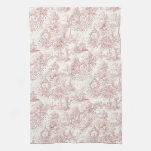 Romantic Pink French Toile Countryside Pattern (5) Geschirrtuch (Vertikal)