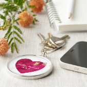 Romantic Pink Heart & Gold Butterfly  Schlüsselanhänger (Seite)