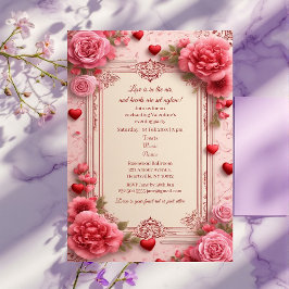 Romantic Pink Heart Motifs Valentine Party Floral  Einladung