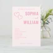 Romantic Pink Heart Wedding Invitations Programm (Stehend Vorderseite)