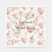 Romantic Pink Hearts Roses Floral Bridal Shower Serviette (Vorderseite)