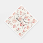 Romantic Pink Hearts Roses Floral Bridal Shower Serviette (Ecke)
