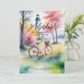 Romantic Pink Lighthouse Bachelorette Weekend Einladung (Stehend Vorderseite)