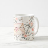 Romantic Pink Love Heart Peach Floral Valentine Kaffeetasse (VorderseiteRechts)