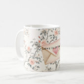 Romantic Pink Love Heart Peach Floral Valentine Kaffeetasse (Vorderseite Links)