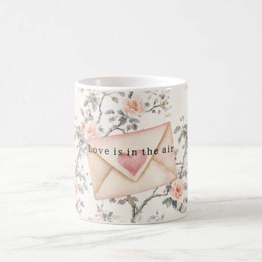 Romantic Pink Love Heart Peach Floral Valentine Kaffeetasse (Mittel)