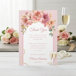 Romantic Pink Pearls & Prosecco Bridal Shower Dankeskarte