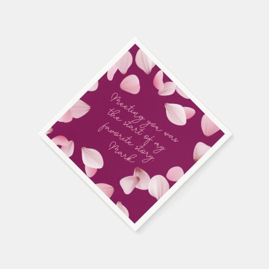 Romantic Pink Petals Love Note  Serviette (Ecke)