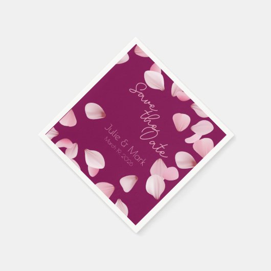 Romantic Pink Petals Save the Date Wedding Serviette (Ecke)