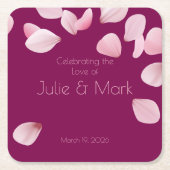 Romantic Pink Petals Wedding  Rechteckiger Pappuntersetzer (Vorderseite)